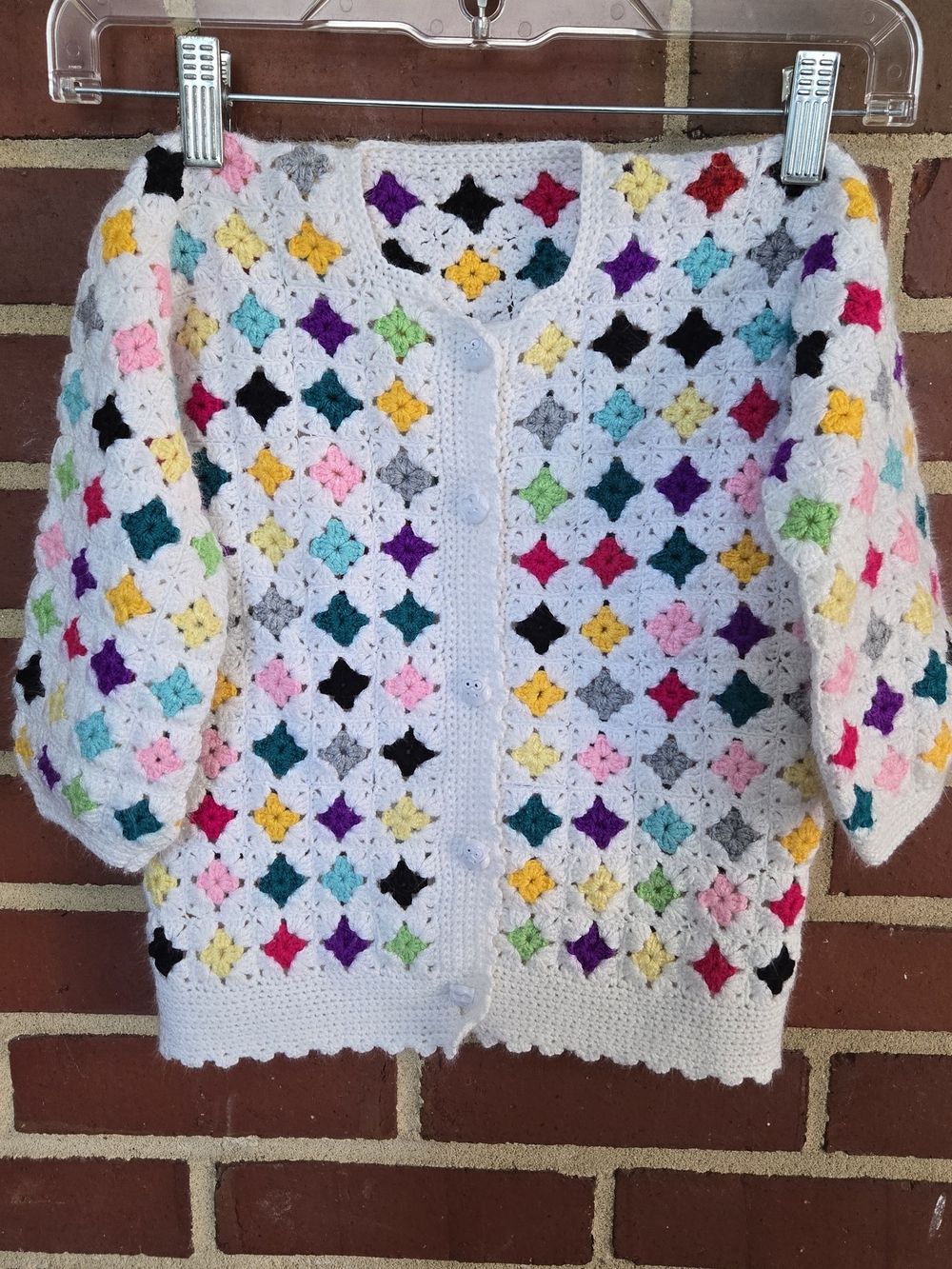 Vintage Handmade Crochet Granny Square Cardigan Kids Girls 4T Owl Buttons Boho - Picture 2 of 10